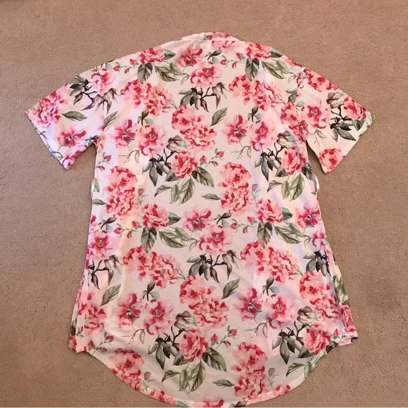 Show Me Your MuMu Floral Kimono Robe One Size Pink White Cottage Garden Blooms - Picture 4 of 10